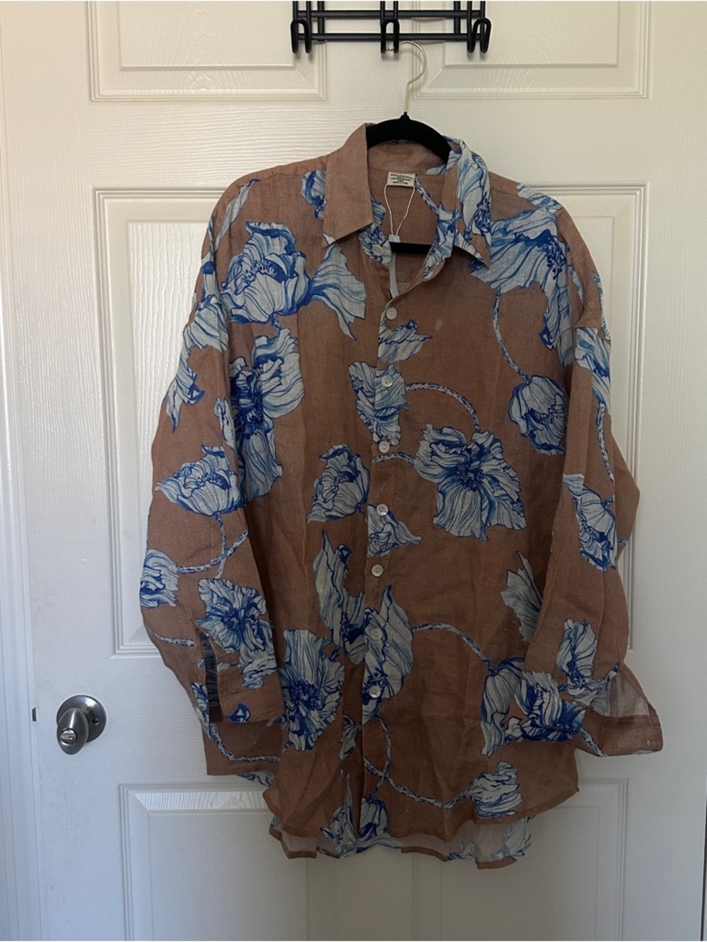 Indigo Swimwear Linen Shirt with Blue Floral Accents